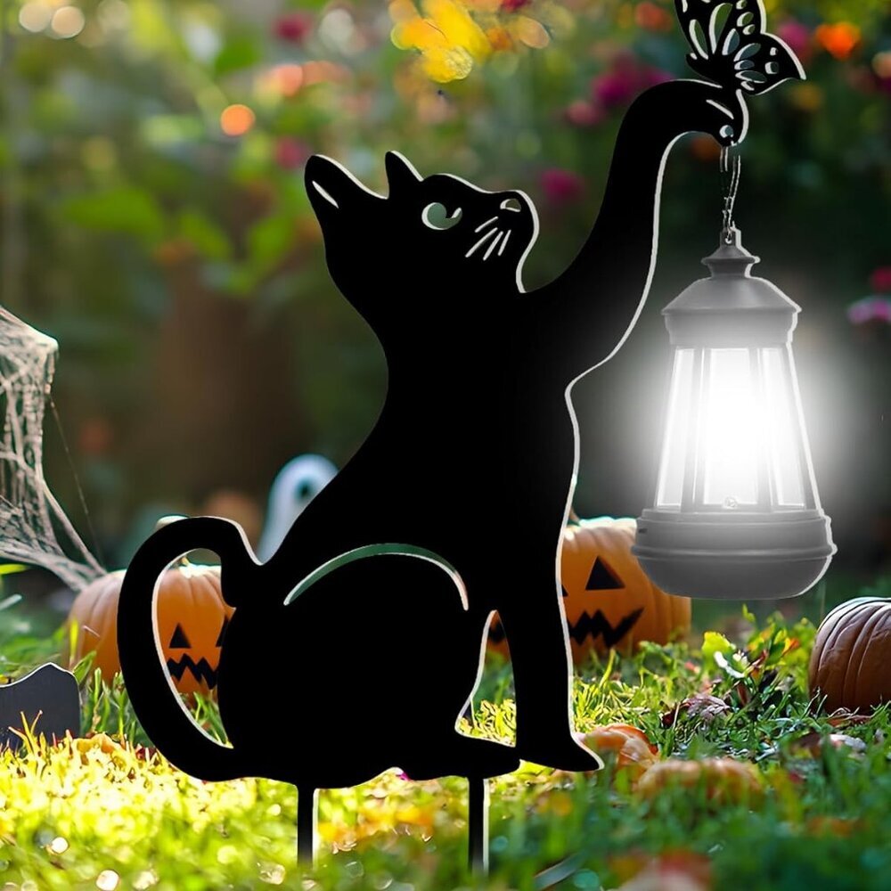 Black Cat Halloween Decorations Outdoor - Solar Lights Outdoor Garden Decor Stak